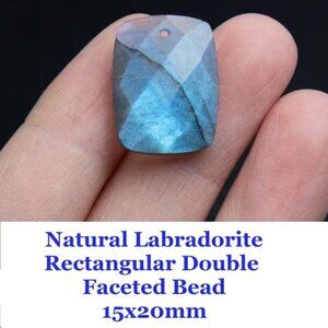 Natural Labradorite Rectangular Double Faceted Bead with Hole 15x20mm